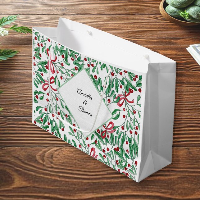 Christmas Rustic Mistletoe Watercolor Hand-painted Large Gift Bag (Creator Uploaded)