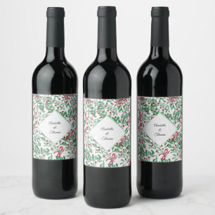 Christmas Rustic Mistletoe Watercolor Hand-painted Wine Label