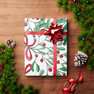 Christmas Rustic Mistletoe Watercolor Hand-painted Wrapping Paper