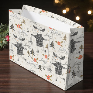 Christmas Rustic Moose Country Holidays Large Gift Bag