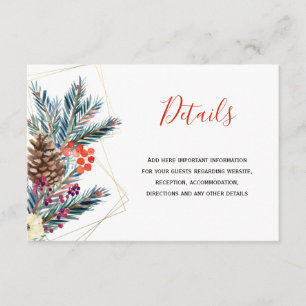 Christmas rustic pine cone wedding guest details enclosure card