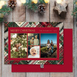 Christmas Rustic Plaid Family 4 Photo Collage Holiday Card<br><div class="desc">This Design features Christmas and Holiday Theme with Modern and Festive Plaid,  Christmas Trees,  Jingle Bells and Traditional Green and Red Colours.</div>