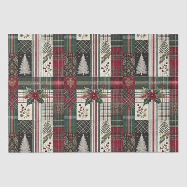 Christmas Rustic Plaid Traditional Green Pattern Tissue Paper (Front)
