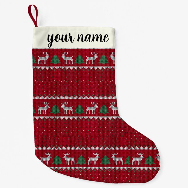 christmas Rustic Red and Green personalized small Stocking (Front)