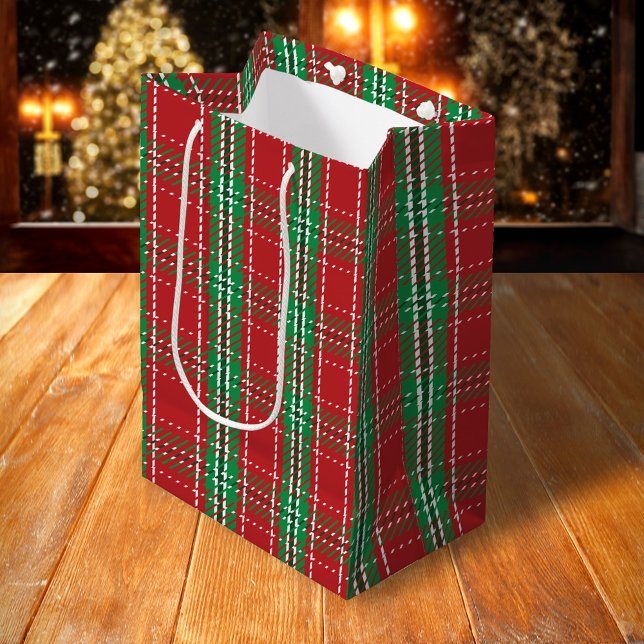 Christmas Rustic Red Farmhouse Simple Plaid Medium Gift Bag (Red and green plaid pattern classic gift bag)