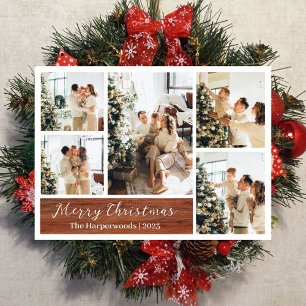 Christmas Rustic Reindeer Family Photo Collage Holiday Card