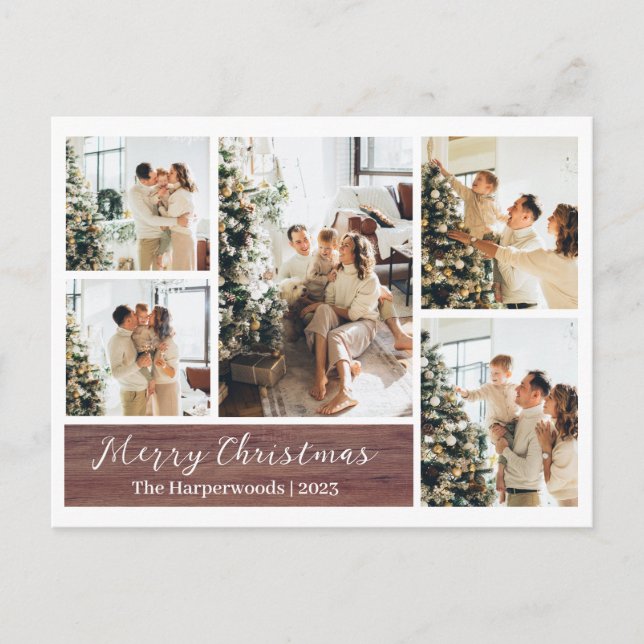  Christmas Rustic Reindeer Family Photo Collage Holiday Postcard (Front)