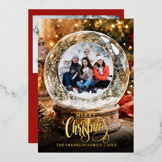 Christmas Rustic Snow Globe 2 Photo (Front/Back)