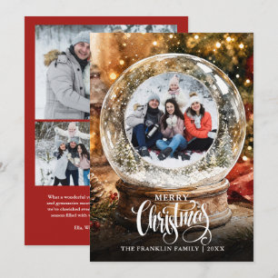 Christmas Rustic Snow Globe 4 Photo Collage Holiday Card
