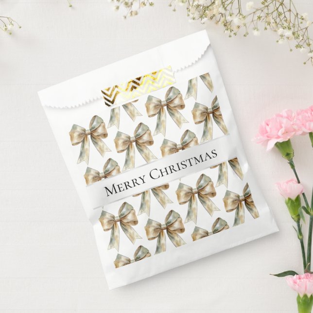 Christmas Rustic White Green Gold Bows  Favour Bags (Sealed)