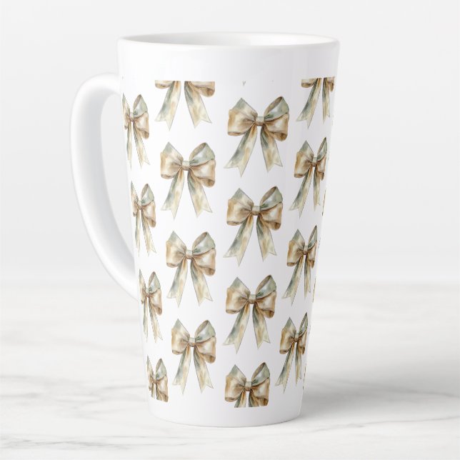 Christmas Rustic White Green Gold Bows  Latte Mug (Left Angle)