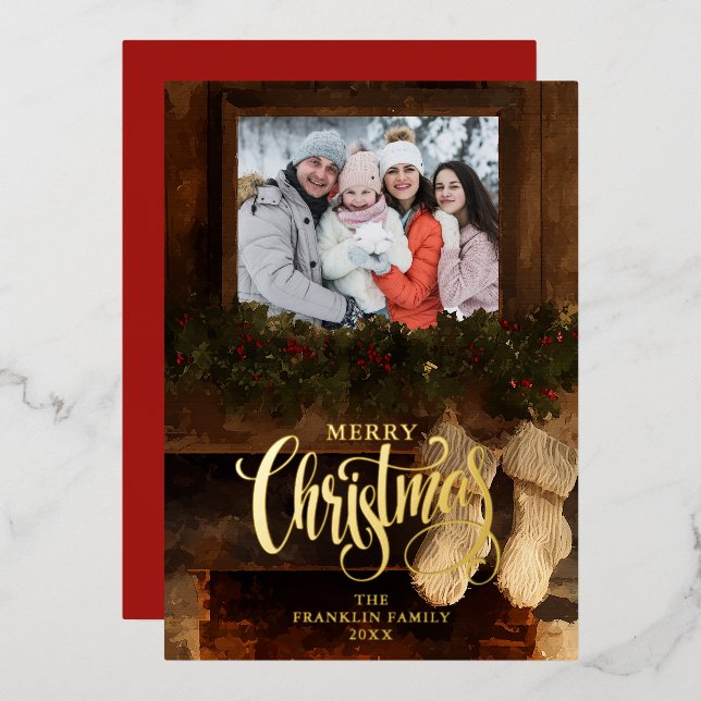 Christmas Rustic Winter Fireplace Photo (Front/Back)