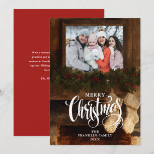 Christmas Rustic Winter Fireplace Photo Holiday Card