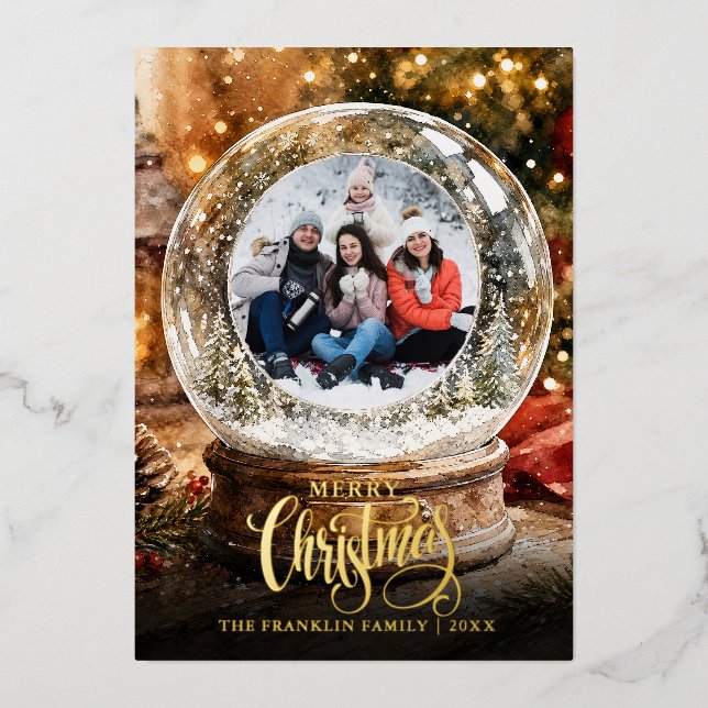 Christmas Rustic Winter Snow Globe Photo (Front)