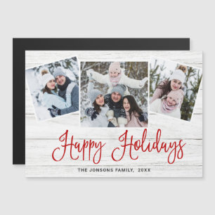 Christmas Rustic Wood 3 PHOTO Magnetic Card