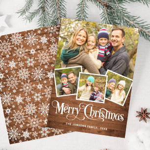 Christmas Rustic Wood 4 PHOTO Greeting Holiday Card