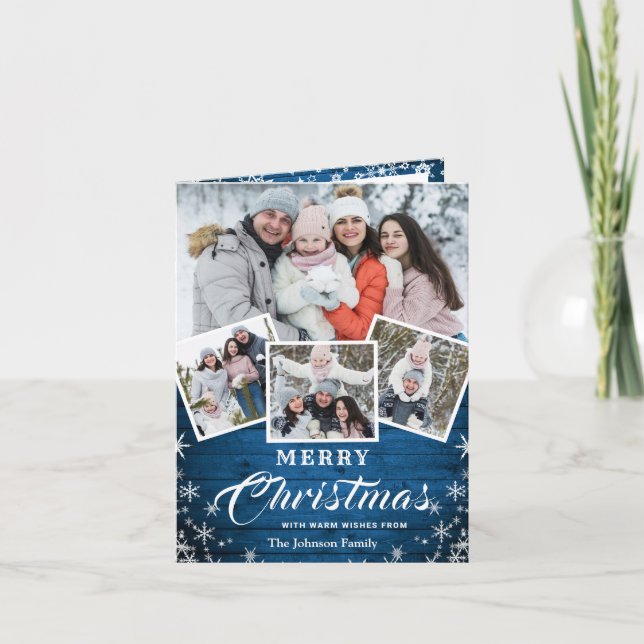 Christmas Rustic Wood 5 PHOTO Greeting Holiday Card (Front)