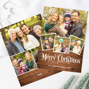 Christmas Rustic Wood 7 PHOTO Greeting Holiday Card