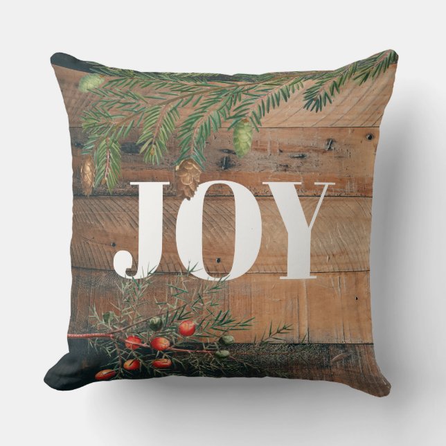 Christmas Rustic Wood Joy Cushion (Front)
