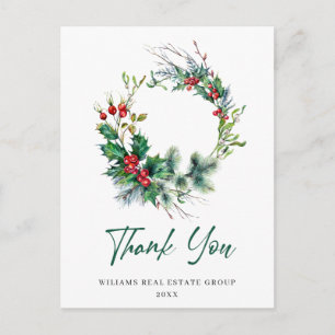 Christmas Rustic Wreath Corporate Thank You Postcard