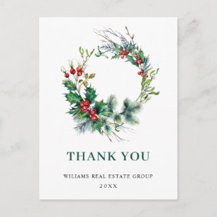 Christmas Rustic Wreath Corporate Thank You Postcard