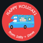 Christmas RV CUSTOM Hand Drawn Holiday Classic Round Sticker<br><div class="desc">Use these sweet whimsical stickers for your holiday mail or gifts. Hand drawn by me for you. Fully editable, add your own text or background colour. Click "personalise" to edit the text, and you can also change the font or colour. THANK YOU FOR SUPPORTING INDEPENDENT ARTISTS! All artwork and designs...</div>