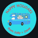Christmas RV CUSTOM Hand Drawn Holiday Classic Round Sticker<br><div class="desc">Use these sweet whimsical stickers for your holiday mail or gifts. Hand drawn by me for you. Fully editable, add your own text or background colour. Click "personalise" to edit the text, and you can also change the font or colour. THANK YOU FOR SUPPORTING INDEPENDENT ARTISTS! All artwork and designs...</div>