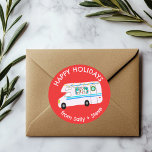 Christmas RV CUSTOM Hand Drawn Holiday Classic Round Sticker<br><div class="desc">Use these sweet whimsical stickers for your holiday mail or gifts. Hand drawn by me for you. Fully editable, add your own text or background colour. Click "personalise" to edit the text, and you can also change the font or colour. THANK YOU FOR SUPPORTING INDEPENDENT ARTISTS! All artwork and designs...</div>