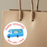 Christmas RV CUSTOM Hand Drawn Holiday Classic Round Sticker<br><div class="desc">Use these sweet whimsical stickers for your holiday mail or gifts. Hand drawn by me for you. Fully editable, add your own text or background colour. Click "personalise" to edit the text, and you can also change the font or colour. THANK YOU FOR SUPPORTING INDEPENDENT ARTISTS! All artwork and designs...</div>