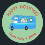 Christmas RV CUSTOM Hand Drawn Holiday Classic Round Sticker<br><div class="desc">Use these sweet whimsical stickers for your holiday mail or gifts. Hand drawn by me for you. Fully editable, add your own text or background colour. Click "personalise" to edit the text, and you can also change the font or colour. THANK YOU FOR SUPPORTING INDEPENDENT ARTISTS! All artwork and designs...</div>