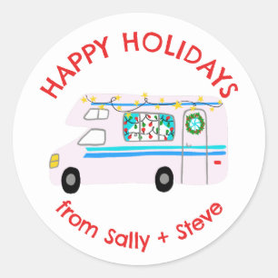 Christmas RV CUSTOM Hand Drawn Holiday Classic Round Sticker