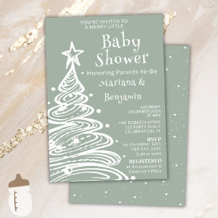 Christmas Sage Green Neutral Couples Baby Shower Invitation