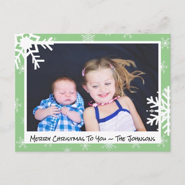 Christmas sage green Snowflakes Family Photo Card (Front)