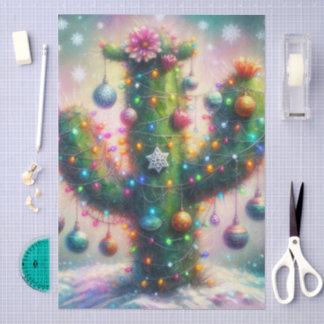 Christmas Saguaro Cactus Whimsical Decoupage Tissue Paper
