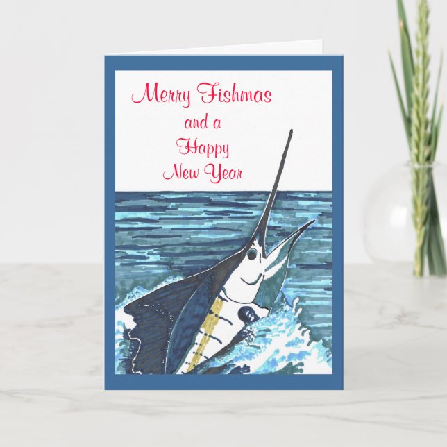 Christmas Sailfish Jumps Holiday Card (Front)