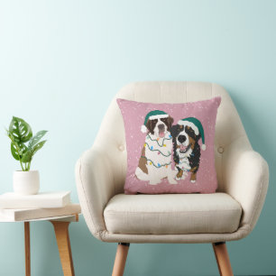 Christmas Saint Bernard and Bernese Mountain Dog Cushion