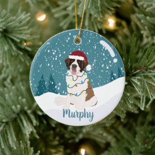 Christmas Saint Bernard Ceramic Tree Decoration