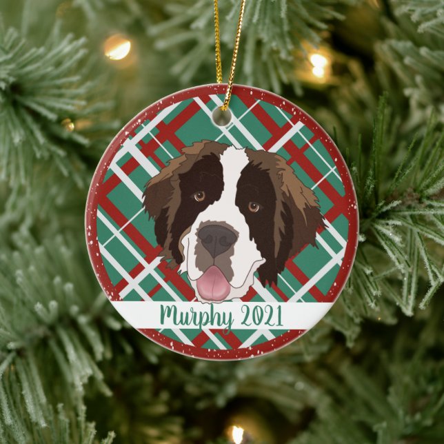 Christmas Saint Bernard  Ceramic Tree Decoration (Tree)