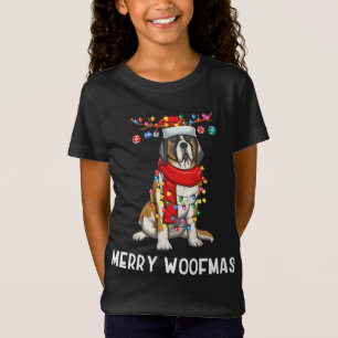 Christmas Saint Bernard Dog Holiday Lights Merry W T-Shirt