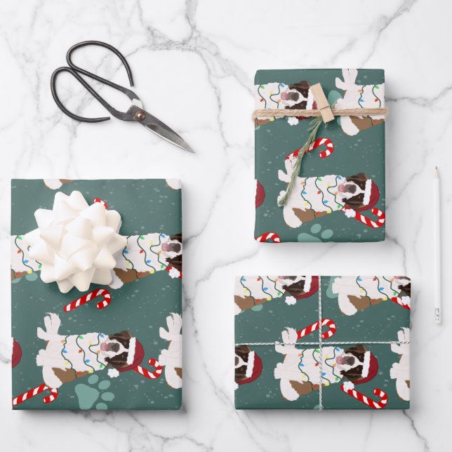 Christmas Saint Bernard Wrapping Paper Sheet (Front)
