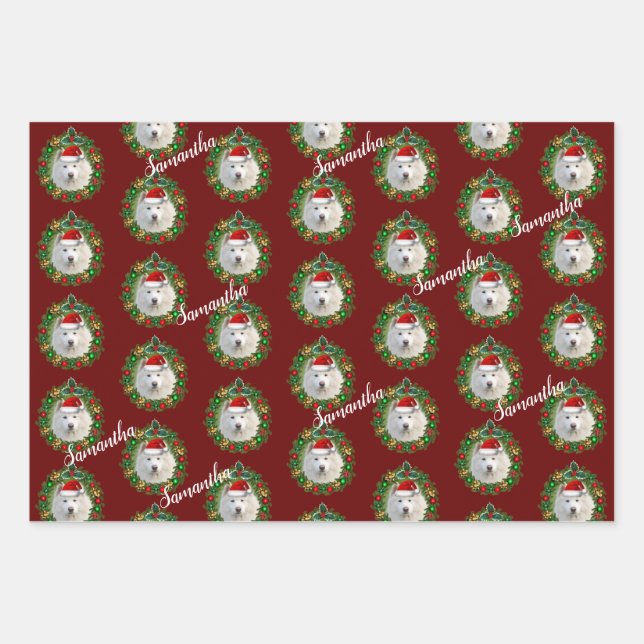 Christmas Samoyed personalised  wrapping sheets (Front)