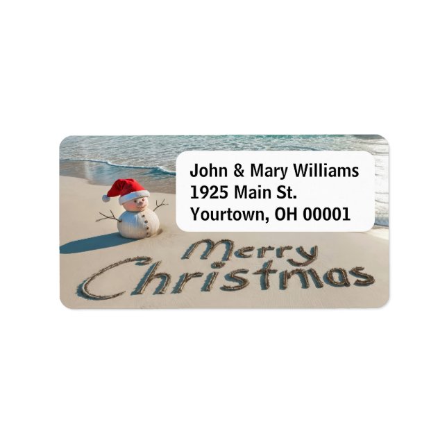 Christmas Sand Man On a Beach Label (Front)