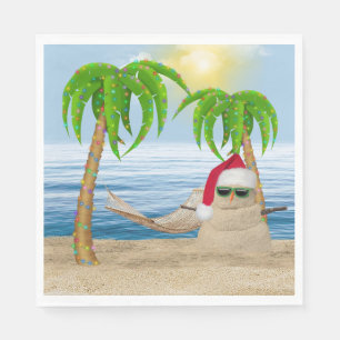 Christmas Sandman On Tropical Beach Napkin
