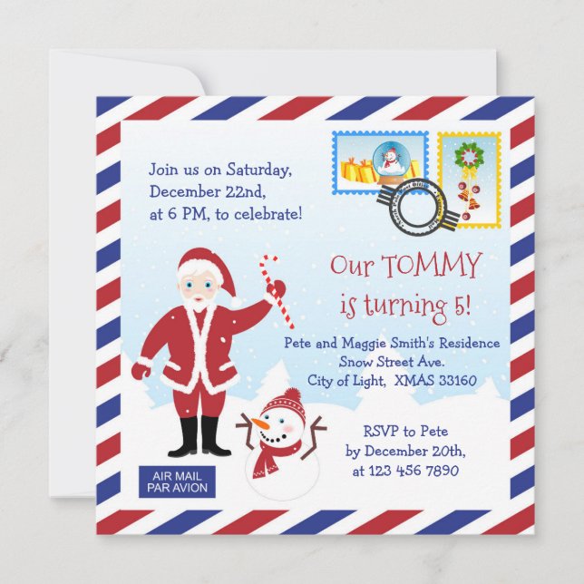 Christmas Santa Air Mail Envelope Birthday Party Invitation (Front)