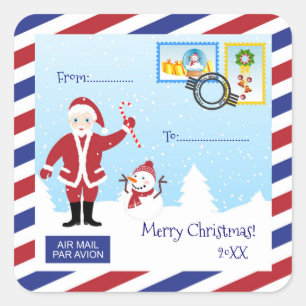 Christmas Santa Air mail envelope Square Sticker