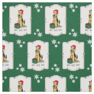 Christmas Santa Airedale Terrier HO HO HO Cute Fabric