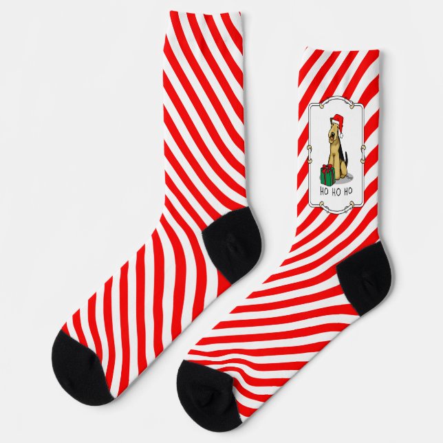 Christmas Santa Airedale Terrier HO HO HO Cute Socks (Left)