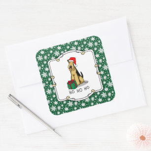 Christmas Santa Airedale Terrier HO HO HO Cute Square Sticker