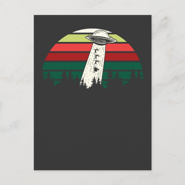 Christmas Santa Alien Abduction UFO Retro Postcard (Front)