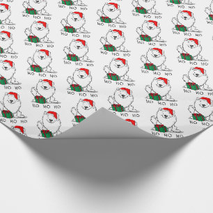 Christmas Santa American Eskimo Dog HO HO HO Cute Wrapping Paper